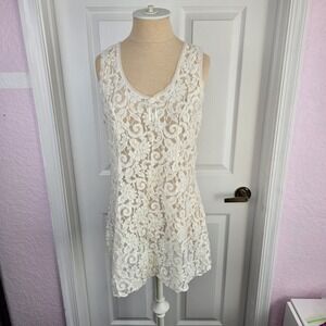 Cinema Etoile Vtg Ivory Sheer Stretch Lace Nightgown Nightie Size XL Made In USA